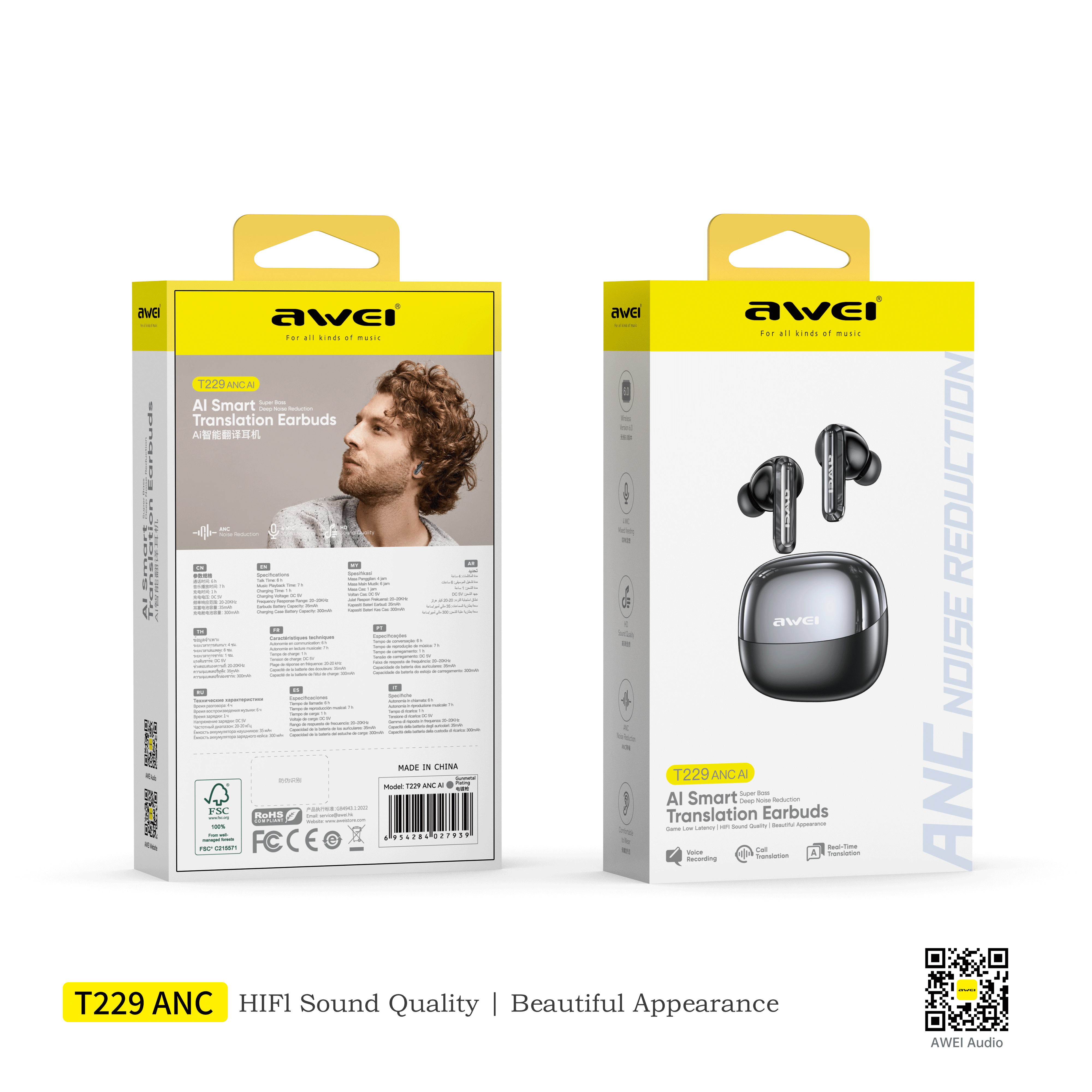 Awei T229 ANC Al Library Bluetooth Headset