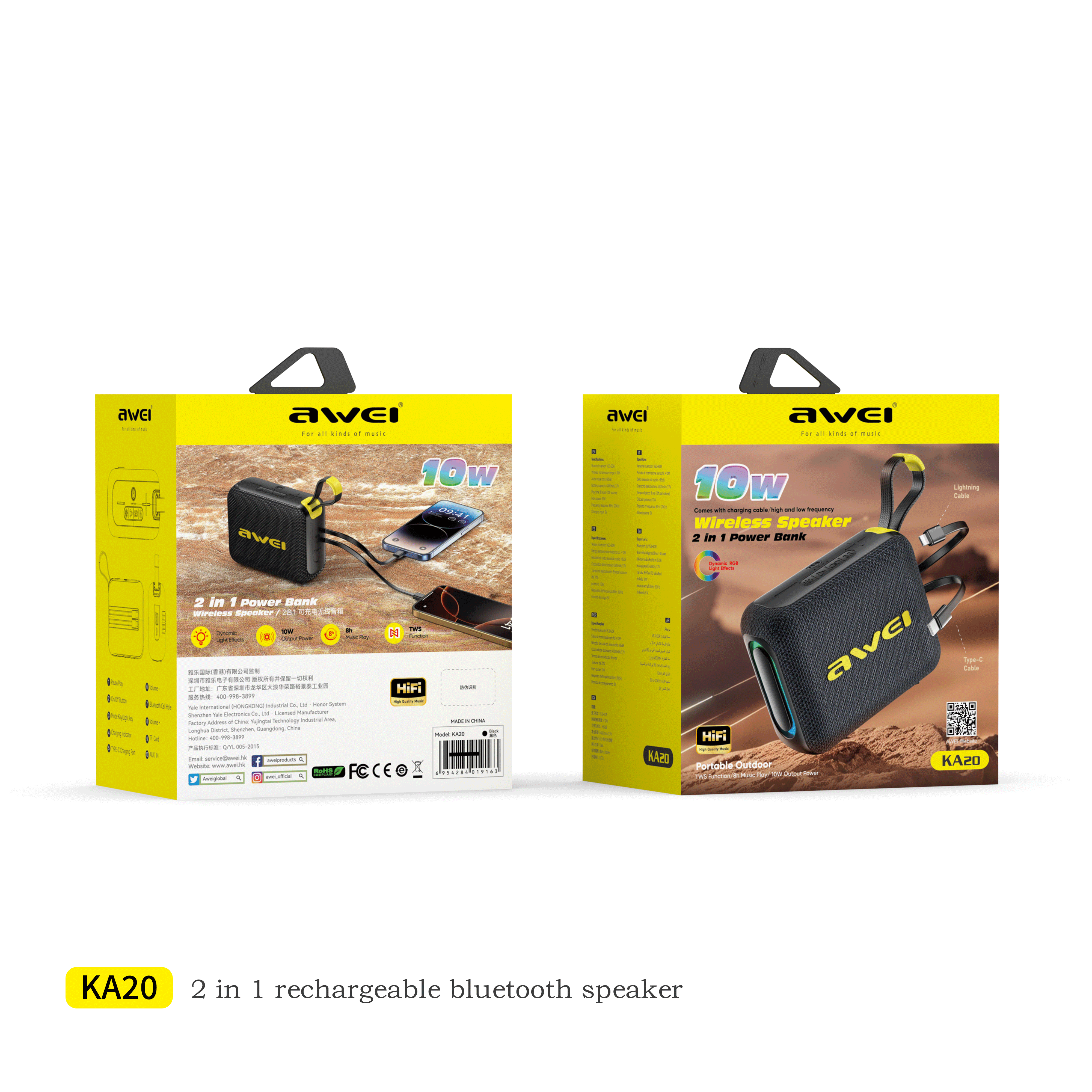 Awei KA20 2-in-1 Rechargeable Bluetooth Speaker